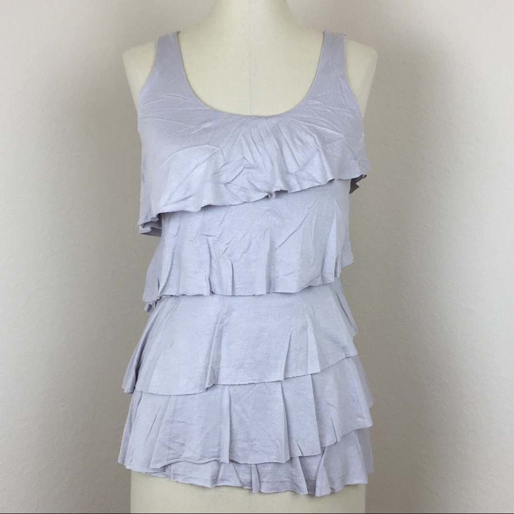 Express tiered ruffle tank in gray shimmery fabric